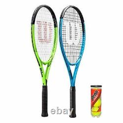 2 x XL Tennis Rackets (Blue & Green) & 3 Tennis Balls