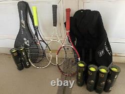 4 Tennis Rackets, Bag & 24 Balls Wilson Ncode Triad, Head Speed, Prince, Yonex