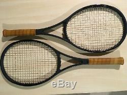Perfect Matched Pair Wilson Pro Staff 97 Black 3/8 Natural Gut/Poly + Leather