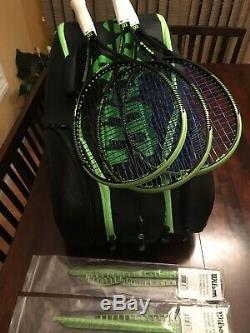 Wilson Blade 98 16x19 4 1/2 Great Condition Lot Of 3 Used Racquets And Bag 2015